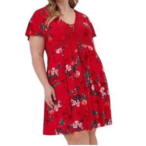 Torrid Red Floral Lace-Up Skater Dress